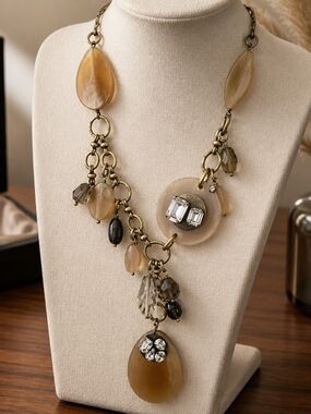 Silpada K&R "Wanderlust" Necklace (N72) | Brass, Horn, Smoky Quartz & Swarovski
